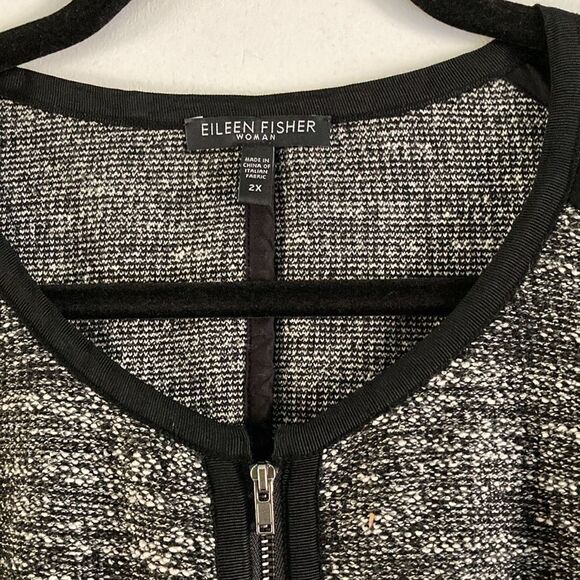 Eileen Fisher Cardigan Zip Front Jacket 2X Black Tweed Stretch Top - Picture 13 of 14